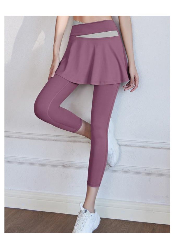 Color Blocked High Waisted Tight Fitting Anti Glare Fake Two-Piece Yoga Pants  - Image 3