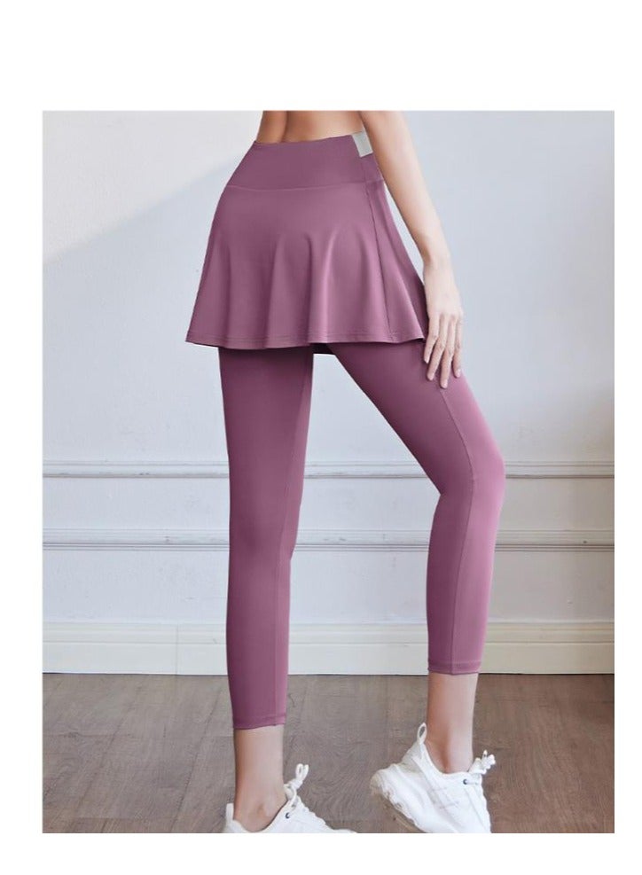 Color Blocked High Waisted Tight Fitting Anti Glare Fake Two-Piece Yoga Pants  - Image 2