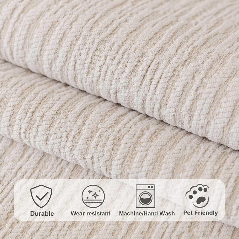 Aucrovee Soft Waterproof Chenille Sofa Cover - Washable Non-Slip Protector for 3 Cushion Couch (36"x82", White) - Image 4