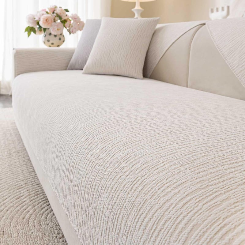 Aucrovee Soft Waterproof Chenille Sofa Cover - Washable Non-Slip Protector for 3 Cushion Couch (36"x82", White) - Image 1