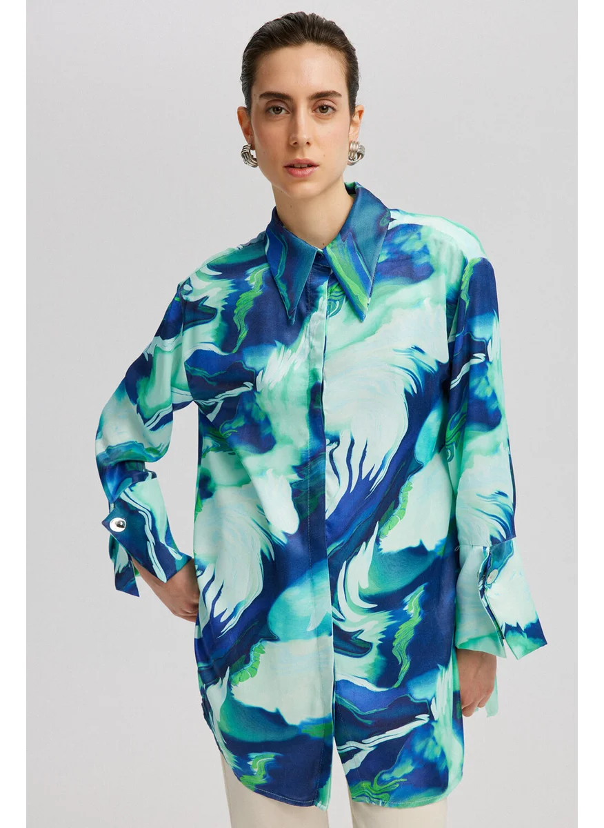 Touche Wide Cuff Detailed Satin Shirt