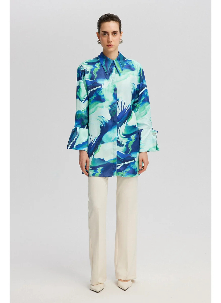 Touche Wide Cuff Detailed Satin Shirt