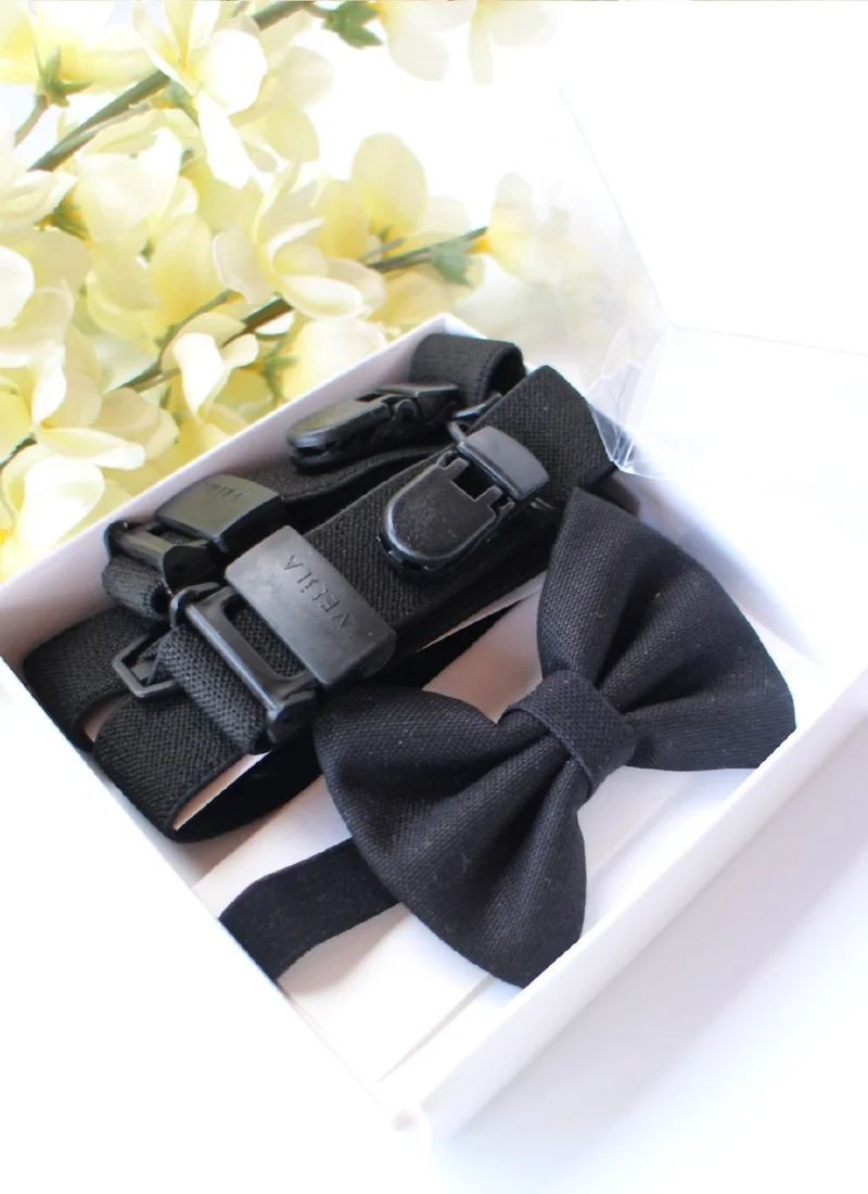 فيترينمكسميني Black Color Boy's Bow Tie and Trousers Suspender Set-Boxed- Please Read the Details