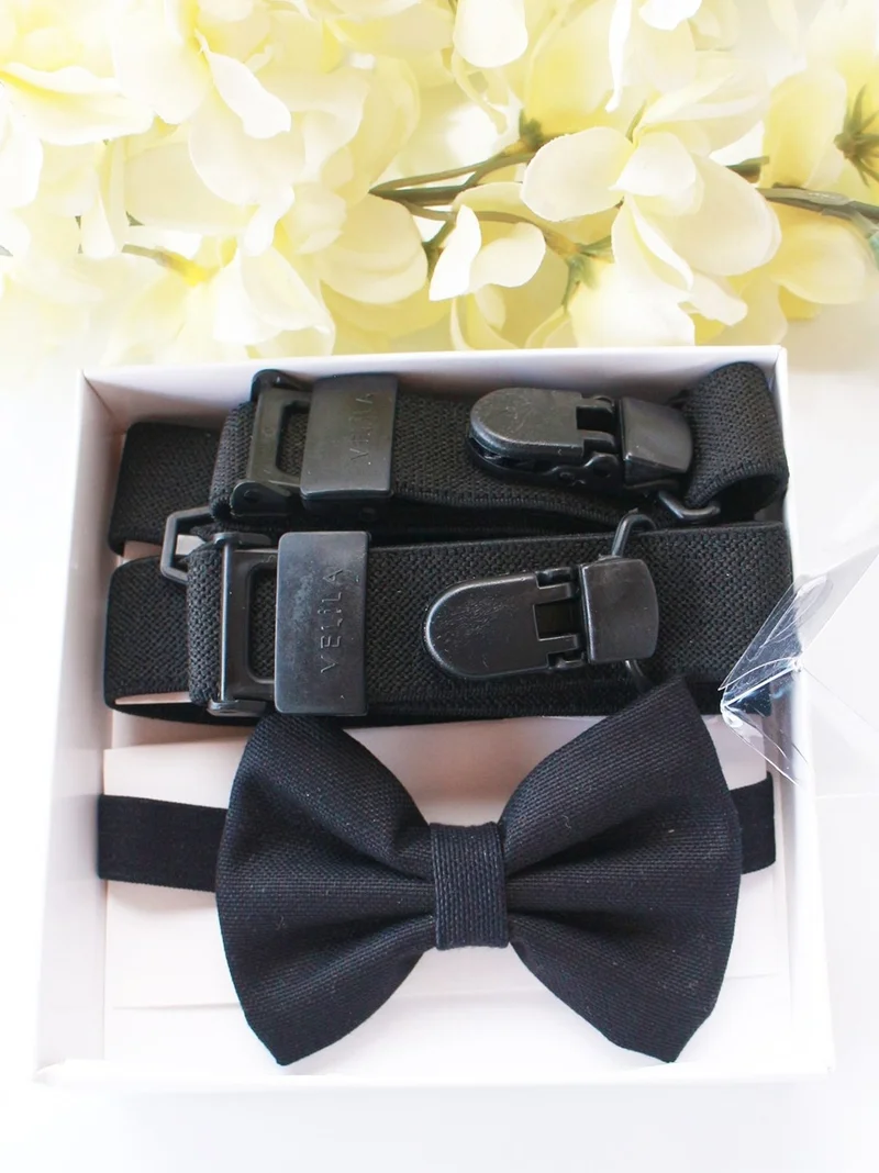 فيترينمكسميني Black Color Boy's Bow Tie and Trousers Suspender Set-Boxed- Please Read the Details