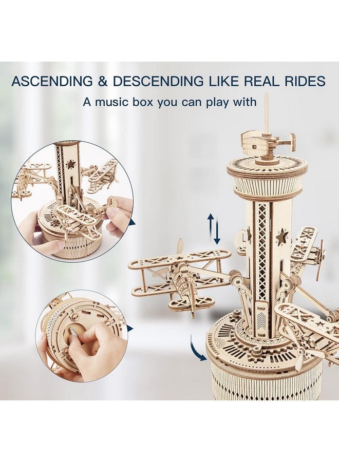 ROKR 3D Wooden Puzzle For Adults Airplane Tower Music Box - Diy Mechanical Model Building Kit 10", Gifts For Boys/Girls/Parents/Family - Image 2