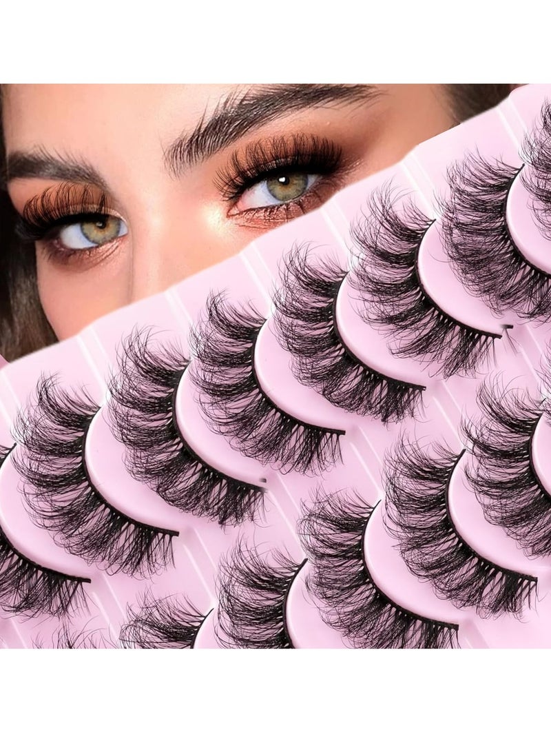 GUDOO عبوة من 10 رموش صناعية طبيعية من فرو المنك ورموش عين القطة الناعمة القابلة لإعادة الاستخدام واللصق الذاتي ورموش صناعية قصيرة الحجم ثلاثية الأبعاد - Image 1