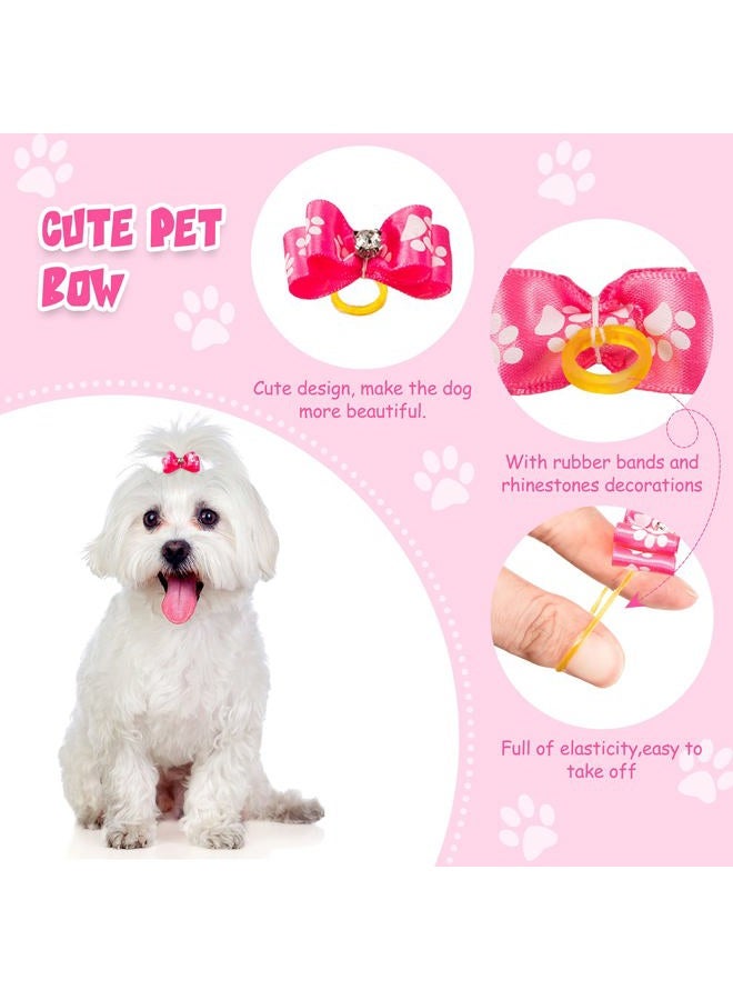 Mtlee 12 Pieces Small Dog Hair Bow Rubber Bands Cute Puppies Hair Bows Pink Doggies Cat Topknot Pet Headdress with Rhinestones Grooming Bowknot Pet Accessories for Puppy Kitten - Image 3