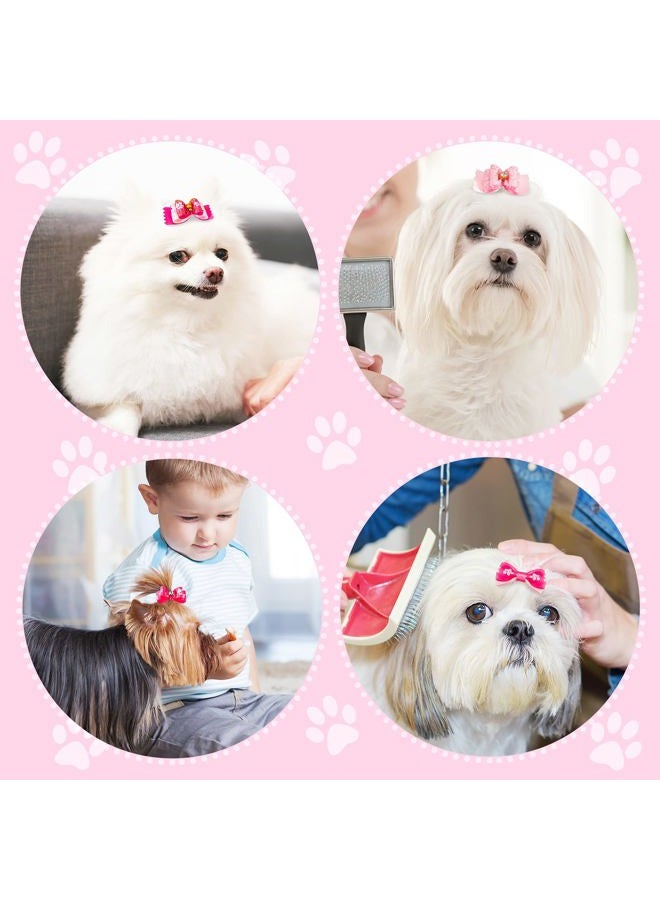 Mtlee 12 Pieces Small Dog Hair Bow Rubber Bands Cute Puppies Hair Bows Pink Doggies Cat Topknot Pet Headdress with Rhinestones Grooming Bowknot Pet Accessories for Puppy Kitten - Image 5