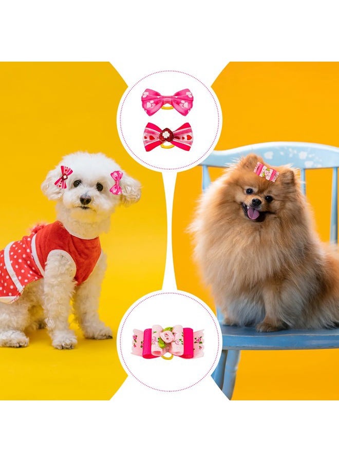 Mtlee 12 Pieces Small Dog Hair Bow Rubber Bands Cute Puppies Hair Bows Pink Doggies Cat Topknot Pet Headdress with Rhinestones Grooming Bowknot Pet Accessories for Puppy Kitten - Image 4