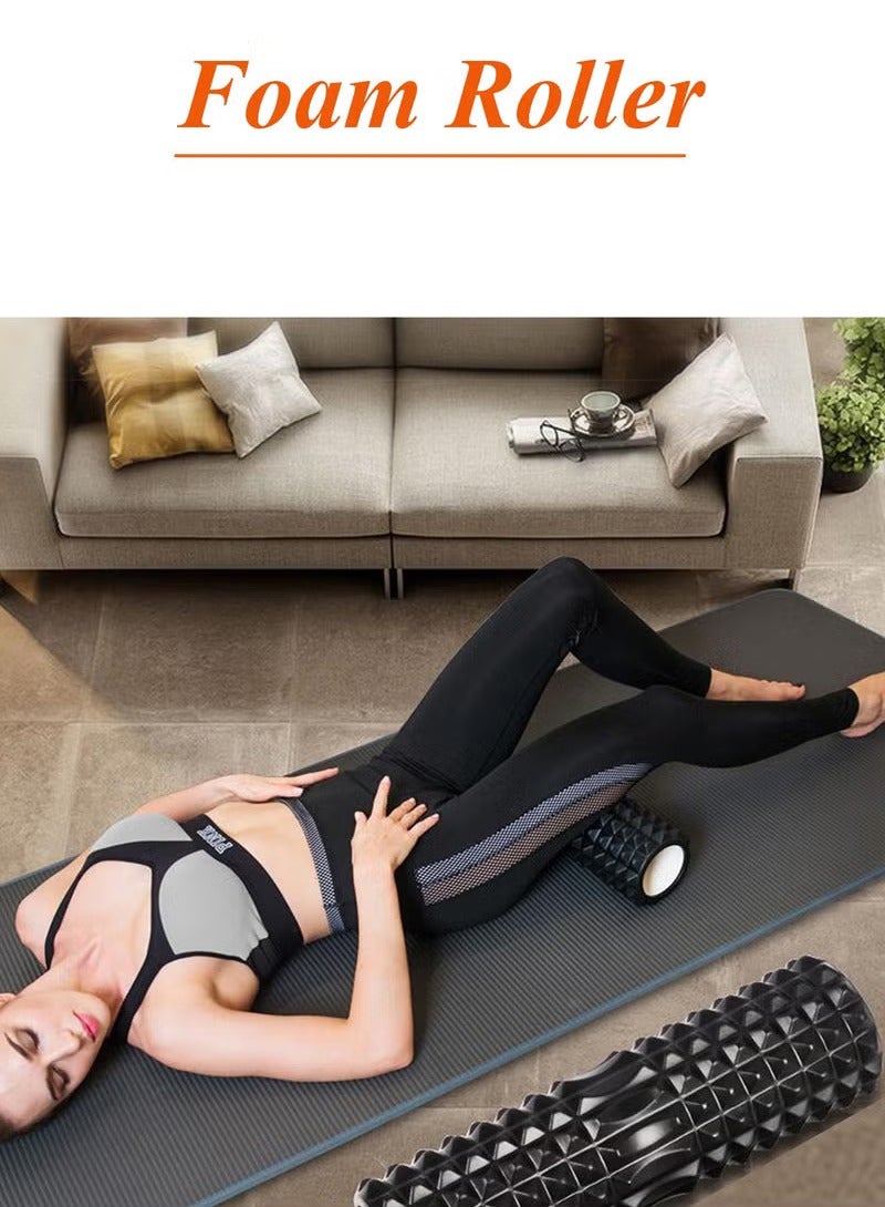 Foam Roller for Yoga, Deep Tissue Massage, Stretching, Physical Therapy, Relieve Stress, Improve Mobility with Foam Roller for Legs and Muscles - Deep Tissue Massage Tool33cm - Black - Image 4