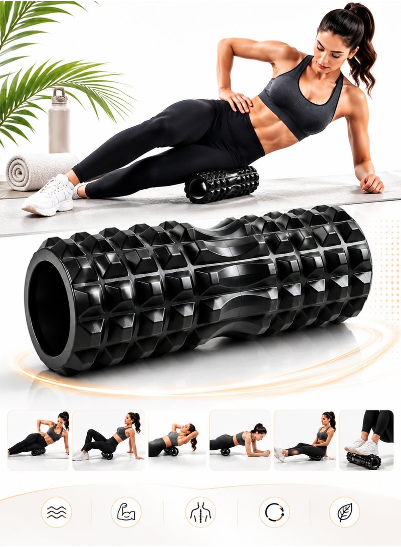 Foam Roller for Yoga, Deep Tissue Massage, Stretching, Physical Therapy, Relieve Stress, Improve Mobility with Foam Roller for Legs and Muscles - Deep Tissue Massage Tool33cm - Black - Image 1