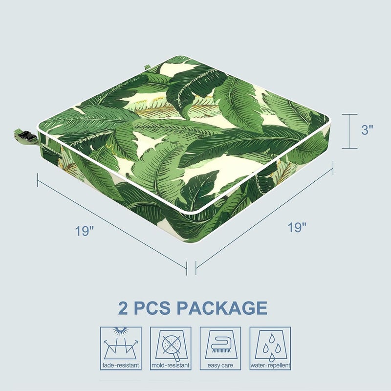 LVTXIII Patio Chair Cushions 19"x19"x3", Water-Repellent Seat Cushions for Outdoor/Indoor Furniture, Square Chair Pads with Ties for Dining Chairs and Home Garden Decor, Set of 2, Swaying Palms Green - Image 3