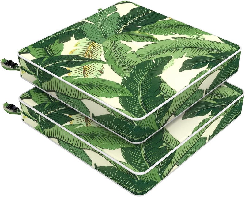 LVTXIII Patio Chair Cushions 19"x19"x3", Water-Repellent Seat Cushions for Outdoor/Indoor Furniture, Square Chair Pads with Ties for Dining Chairs and Home Garden Decor, Set of 2, Swaying Palms Green - Image 1