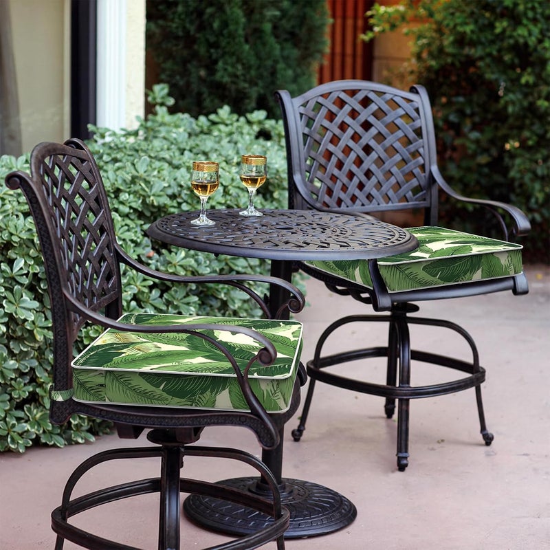 LVTXIII Patio Chair Cushions 19"x19"x3", Water-Repellent Seat Cushions for Outdoor/Indoor Furniture, Square Chair Pads with Ties for Dining Chairs and Home Garden Decor, Set of 2, Swaying Palms Green - Image 2