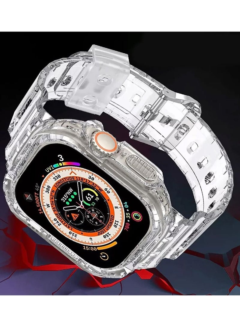 CATANES Apple Watch Ultra Band 49mm Crystal Clear Band with Bumper Case Soft Transparent TPU Strap for iWatch Ultra Clear - Image 4
