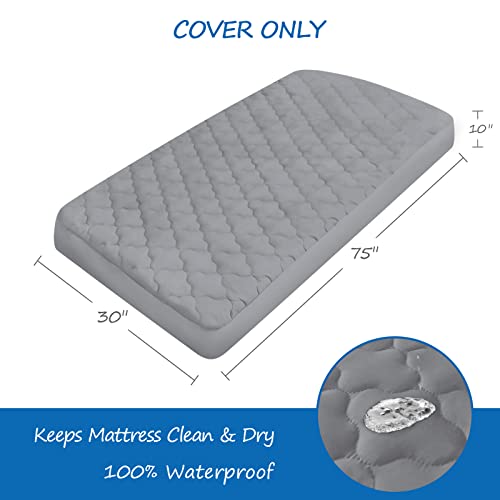 Coldwind Cot Mattress Pad Protector Waterproof, Quilted Cot Size Mattress Cover 30" X 75" X 10" Fitted for Narrow Twin/Camp Bunk/Rvs Bunk/Guest Beds, Deep Pocket Mattress Topper, Gray (Cover Only) - Image 2