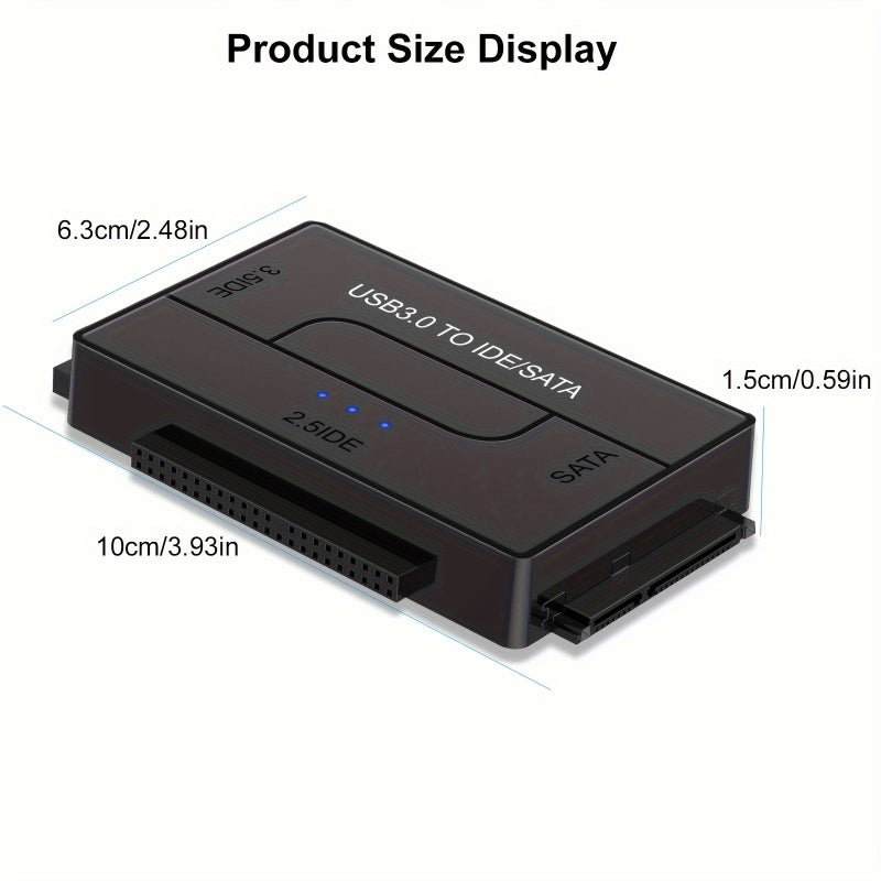 قارئ الأقراص الصلبة USB 3.0 و Type C إلى محول SATA IDE لمجموعة أدوات استرداد ونقل البيانات الداخلية المتوافقة مع أقراص 2.5 و 3.5 بوصة SATA IDE HDD SSD والأقراص الصلبة الداخلية ومشغل الأقراص الضوئية Blu-ray باللون الأسود دون محول طاقة - Image 2
