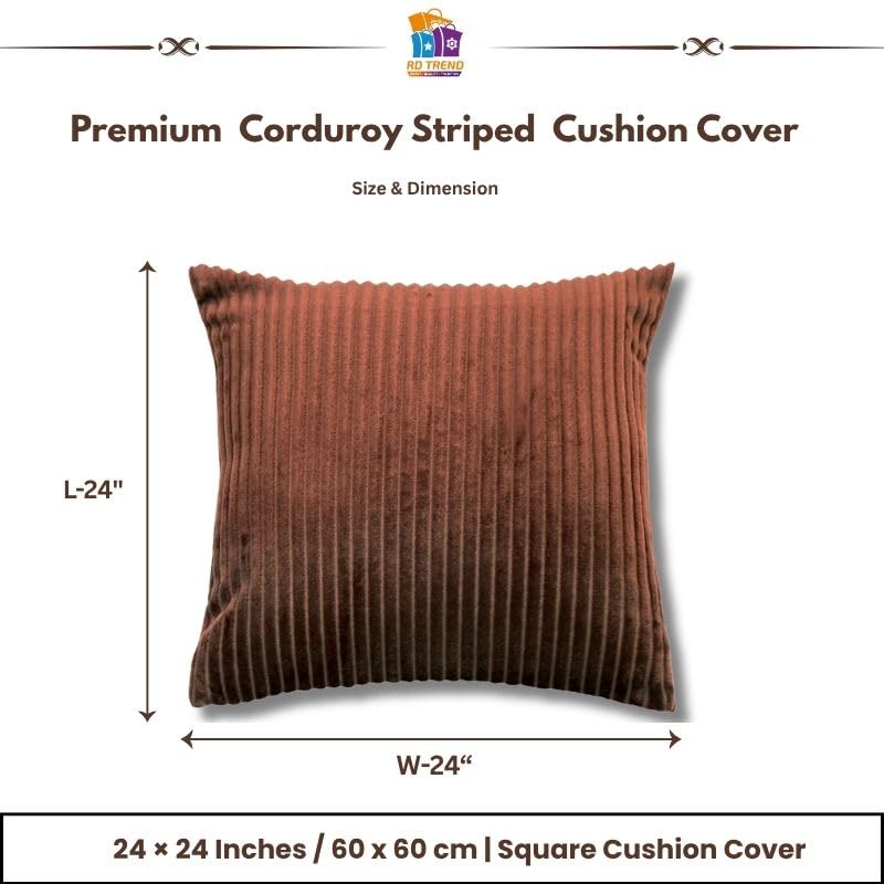 RD TREND® Cushion Cover Set of 2, Decorative Sofa Living Room Home Square Cushion Covers 24 Inch x 24 Inch, Aesthetic Corduroy Striped Double Sided (Coffee) - Image 2