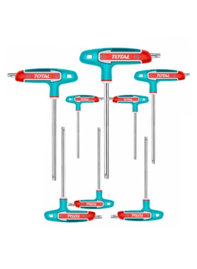 TOTAL 8 Pcs T-Handle Torx Key Set THHW80836 – CR-V Star Key Wrench Set with Chrome Finish & Storage Rack - Image 1