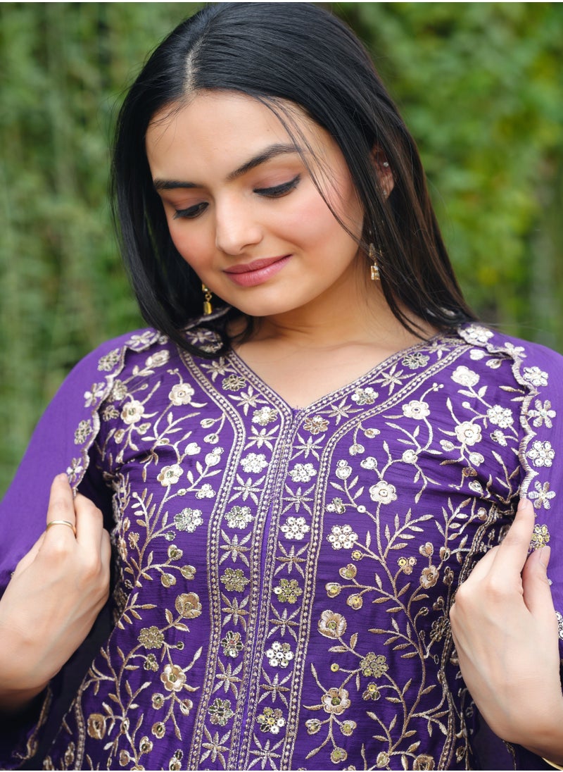Super Asian Exquisite Chinnon Embroidered Sharara Set with Sequence Work and Dupatta  - Image 4