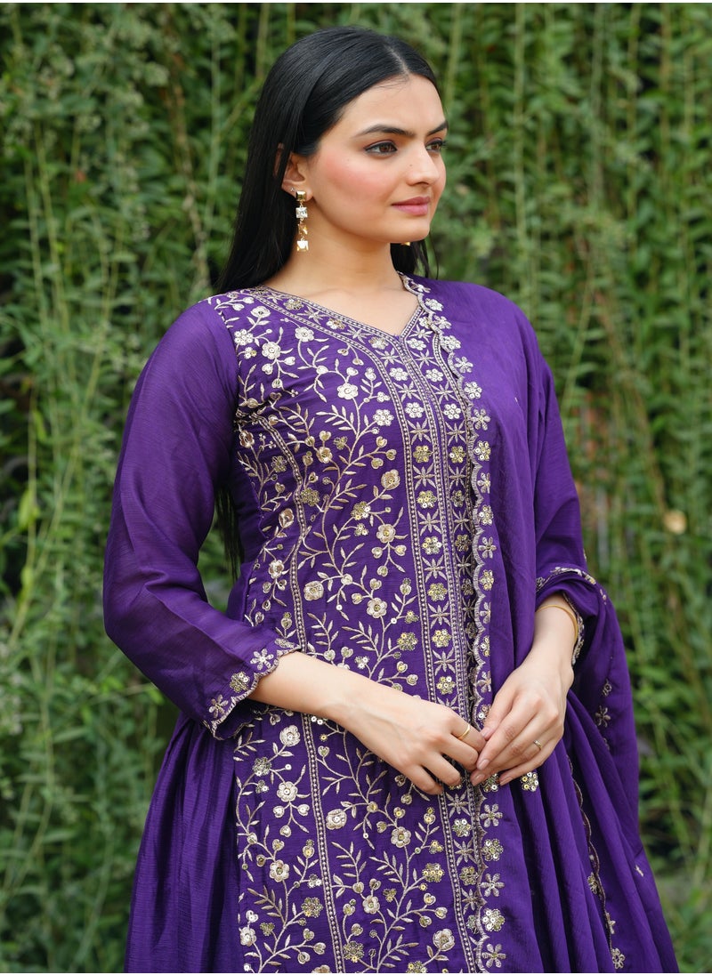 Super Asian - Exquisite Chinnon Embroidered Sharara Set with Sequence Work and Dupatta - Image 1