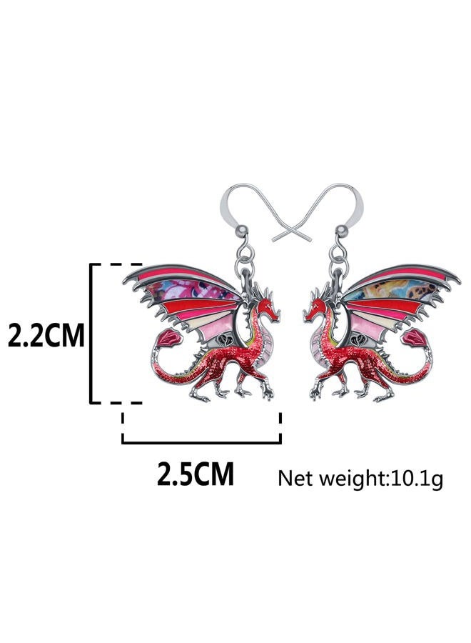 Newei Enamel Alloy Dinosaur Fantasy Dragon Earrings Drop Dangle Unique Animal Jewelry for Women Dragons Gifts (Red) - Image 5