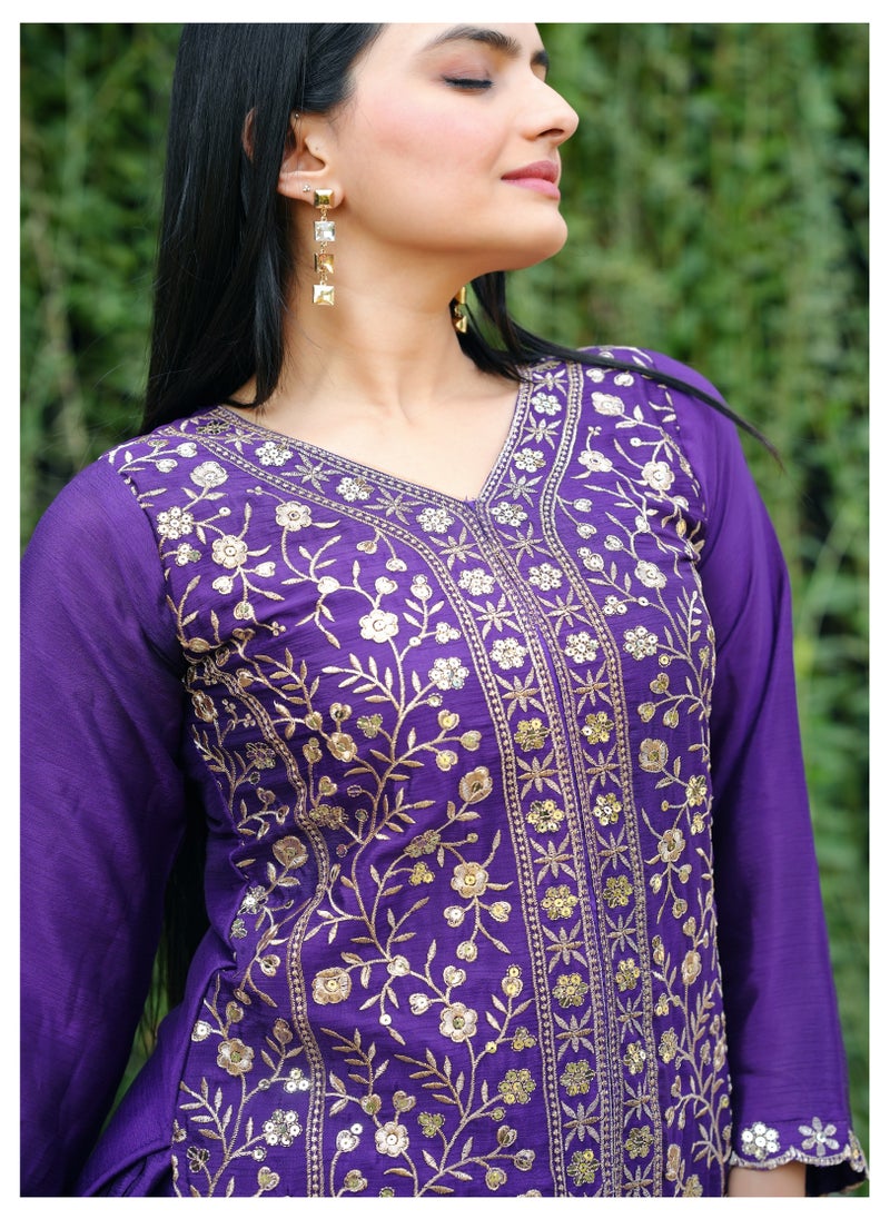 Super Asian - Exquisite Chinnon Embroidered Sharara Set with Sequence Work and Dupatta - Image 1