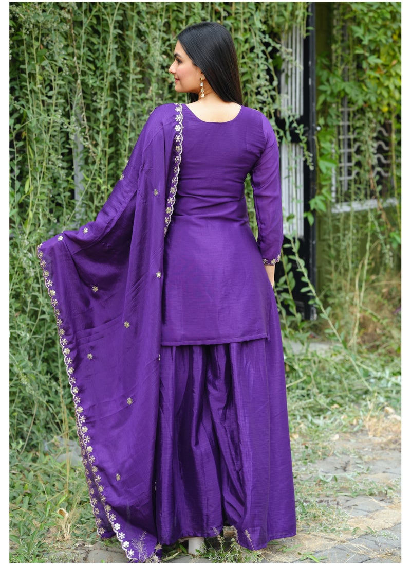 Super Asian - Exquisite Chinnon Embroidered Sharara Set with Sequence Work and Dupatta - Image 1