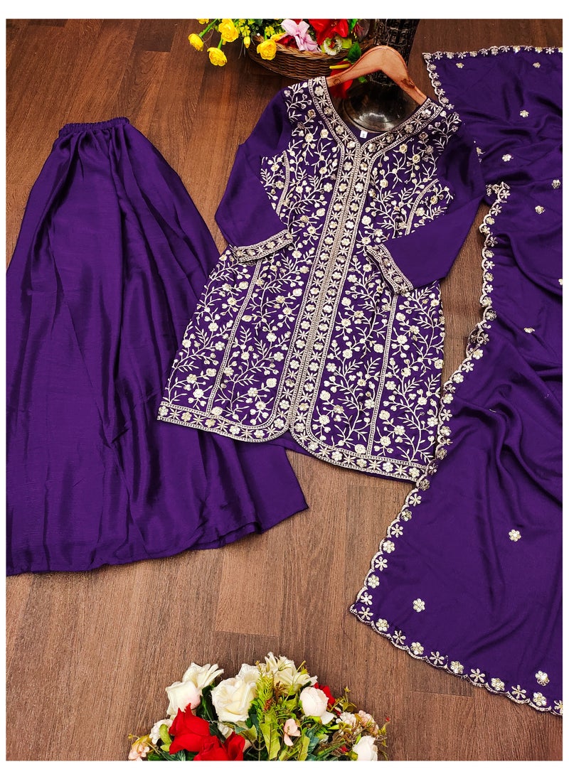 Super Asian - Exquisite Chinnon Embroidered Sharara Set with Sequence Work and Dupatta - Image 1