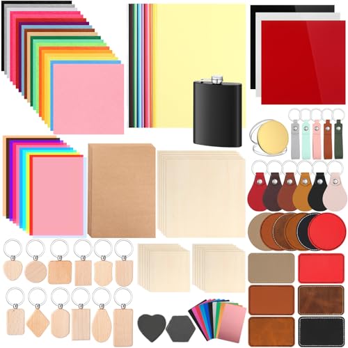 Tondiamo 137 Pcs Laser Material Explore Kit Laser Cutting Materials Engraving Material Accessories Including Acrylic, Wood, Metal, PU Leather, Fabric, Rock, Rubber Materials for Laser Cutter Engraver - Image 1