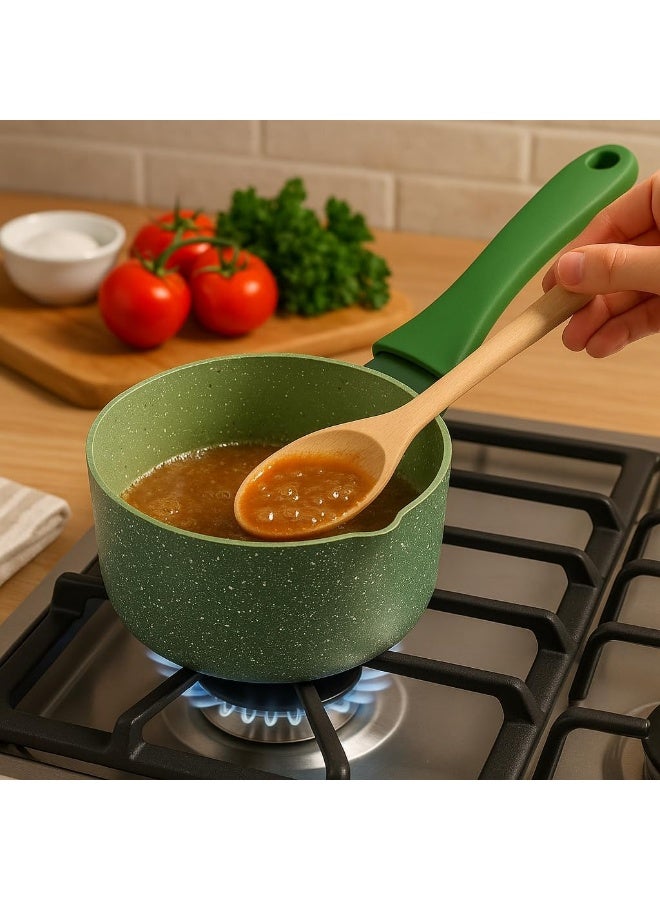 Risoli DR.GREEN-INDUCTION Saucepot 16cm with Glass Lid Eco-Friendly Non-Stick Green Stone Coated Pot Induction-Ready, PFOA-Free Cookware for Healthy Cooking - Image 1