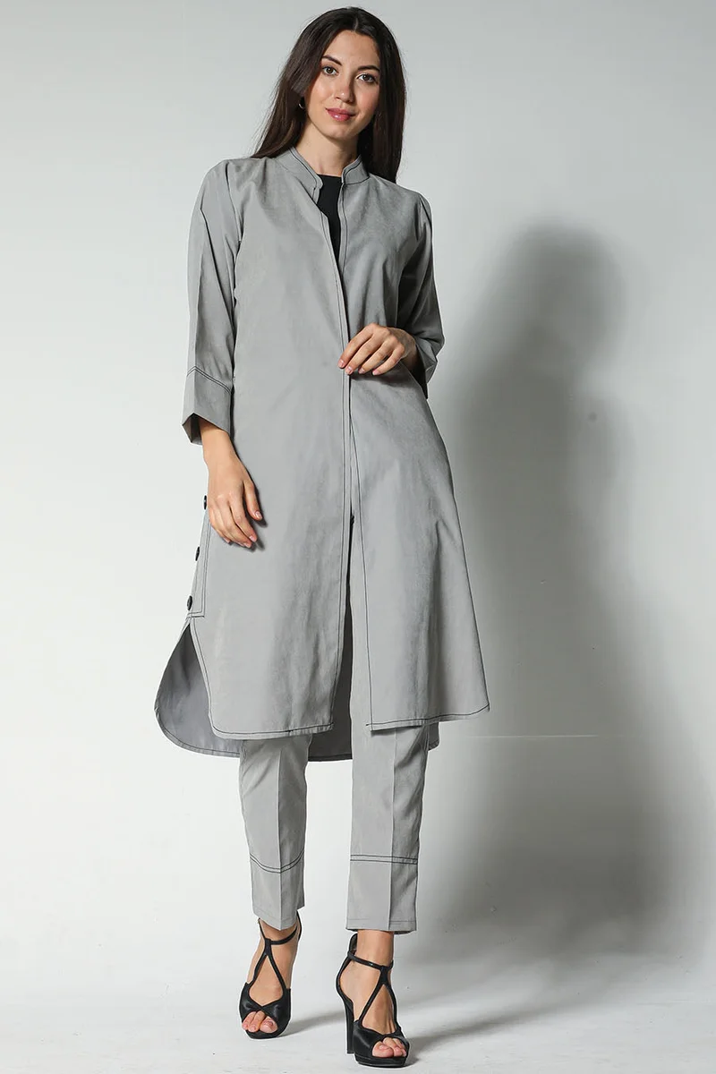 Moistreet Button Detailed Crepe Top & Pants Set