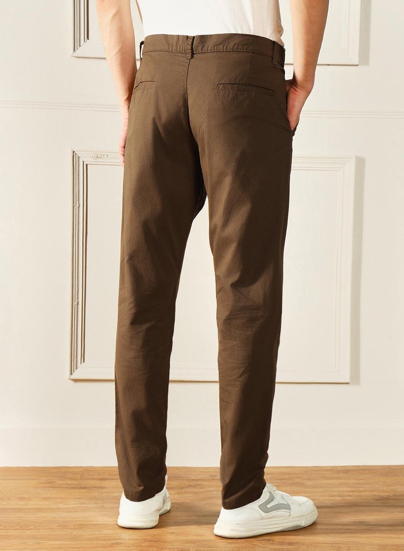 Dennis Lingo Men's Dark Khaki 100% Cotton Solid Pattern Full Length Chinos Slim Fit Trouser  - Image 5