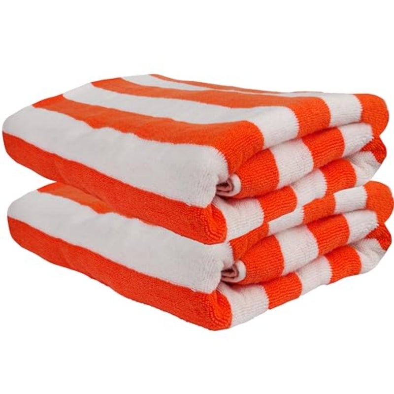Oversized Beach Towels 2 Pack, 90x180 cm - Extra Large 100% Cotton Summer Pool Cabana Stripe Highly Absorbent and Soft Towel (Beach Towel - 2PC, Orange) - Image 1