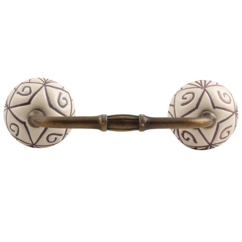 Indian-Shelf IndianShelf 1 Pack Ceramic Cream Cabinet Pulls Floral Vintage Kitchen Drawer Handles Door Dresser Handles Antique Hardware 4 Hole to Hole BH386CK1474 - Image 1