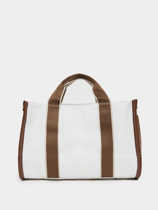 Styli Contrast Trim Double Top Handbag with Removable Shoulder Strap - Image 2