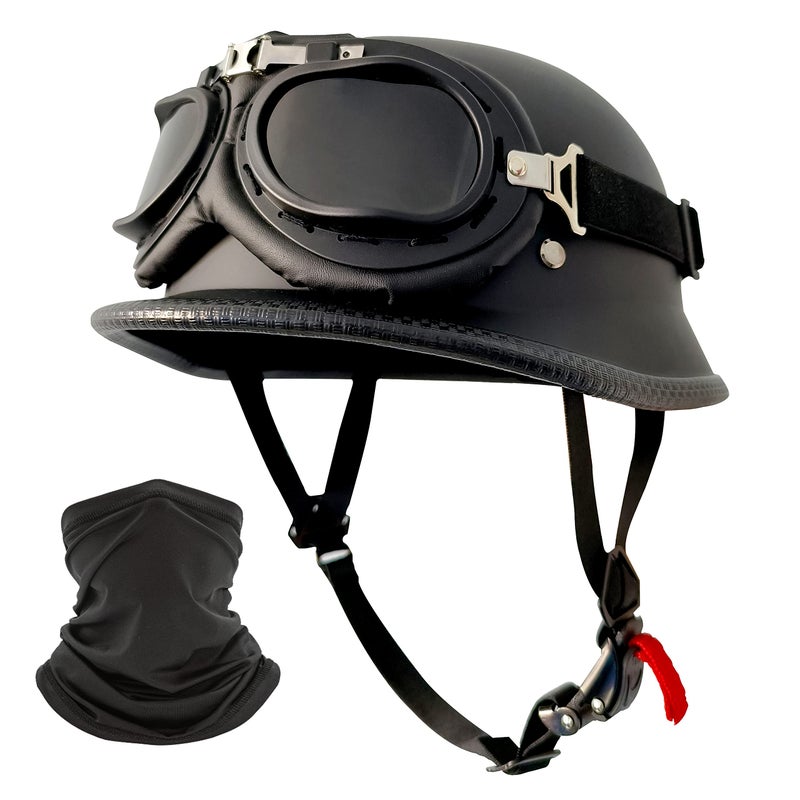 DLPACKJ Motorcycle Helmet German Style Half Helmet Skull Cap Adult Men Women Half Shell Helmet, DOT Approved Retro Half Face Helmet for Cruiser Scooter Chopper (L) - Image 1