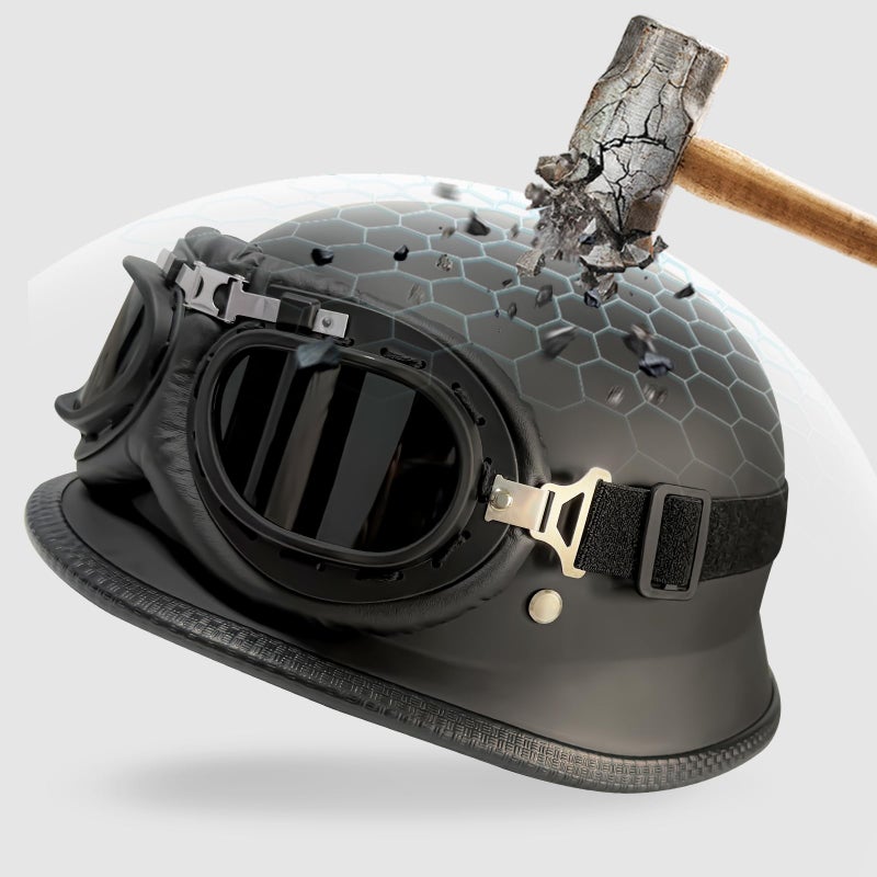 DLPACKJ Motorcycle Helmet German Style Half Helmet Skull Cap Adult Men Women Half Shell Helmet, DOT Approved Retro Half Face Helmet for Cruiser Scooter Chopper (L) - Image 2