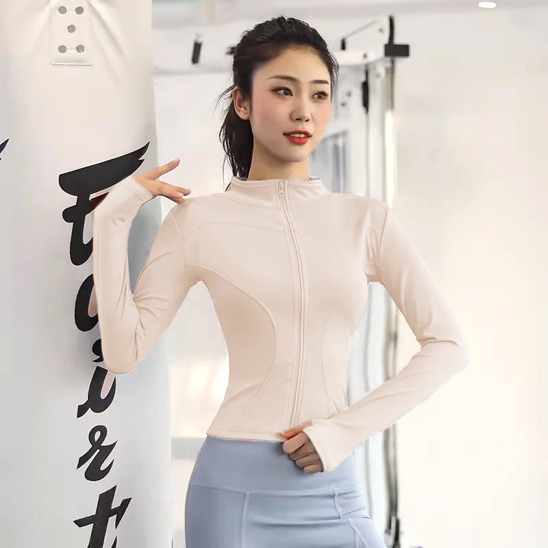 Generic Clothes Set Autumn and Winter Yoga Tops Womens Quick-Drying Slim Fitness Clothes Zipper Elegant Sports Jacket Training Long Sleeves Ivory 