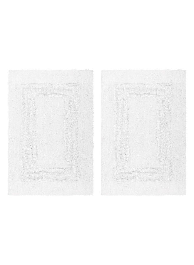 Cotton Craft 2 Piece Reversible Step Out Bath Mat Rug Set 17x24 White, 100% Pure Cotton, Super Soft, Plush & Absorbent, Hand Tufted Heavy Weight Construction, Full Reversible, Rug Pad Recommended - Image 1