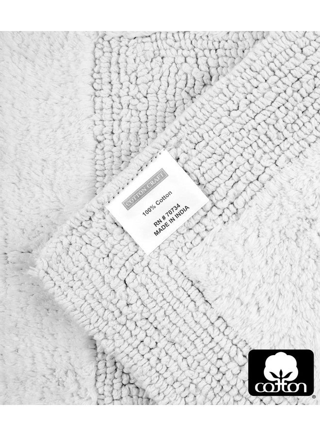 Cotton Craft 2 Piece Reversible Step Out Bath Mat Rug Set 17x24 White, 100% Pure Cotton, Super Soft, Plush & Absorbent, Hand Tufted Heavy Weight Construction, Full Reversible, Rug Pad Recommended - Image 5