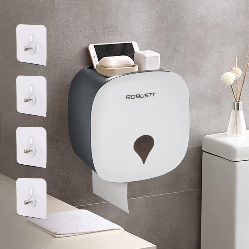 Robustt Wall-Mounted Jumbo Role Hand Tissue Dispenser - White (with 4 Adhesive Hooks) | Durable ABS Material | Space-Saving Design | Water-Resistant | Key Locking System (Pack of 1) - Image 1