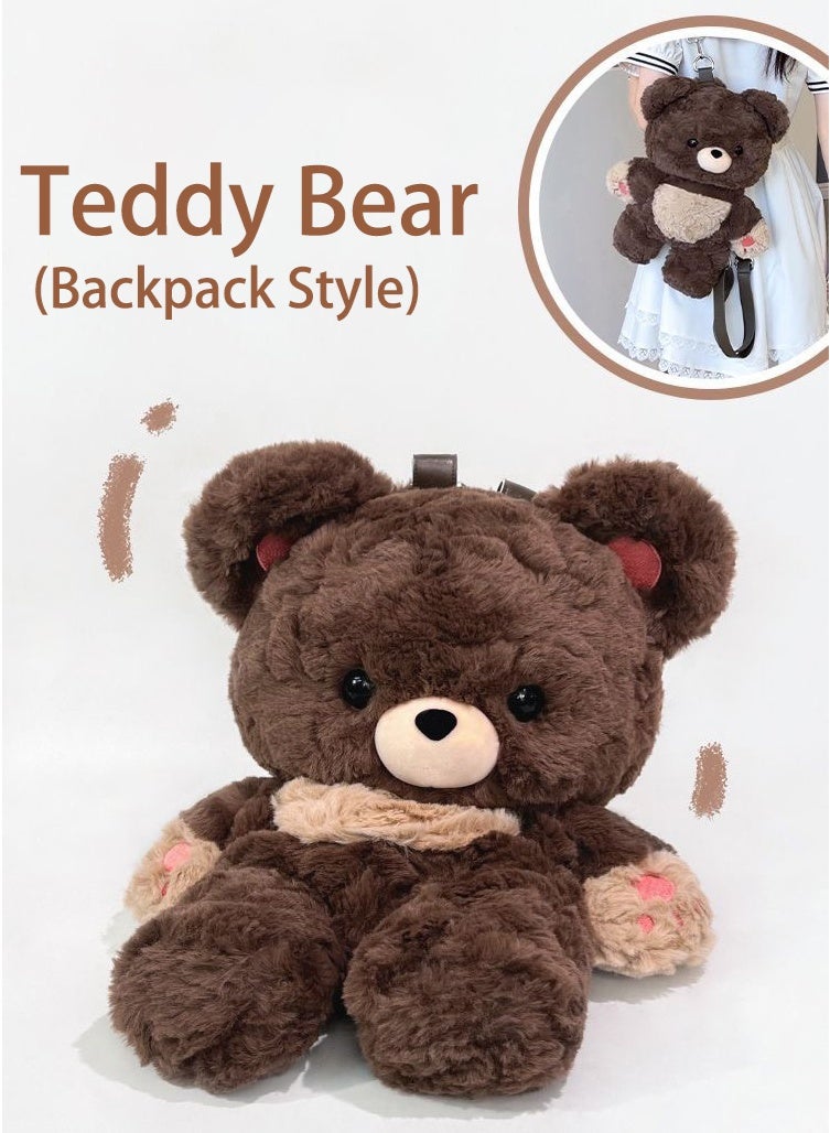 Sunspire Adorable brown teddy bear soft toy with detachable strap and backpack; Lolita-style cartoon character mini bag; lightweight plush toy bag for children and teenagers; creative gift for girls for birthdays and special occasions - Image 1