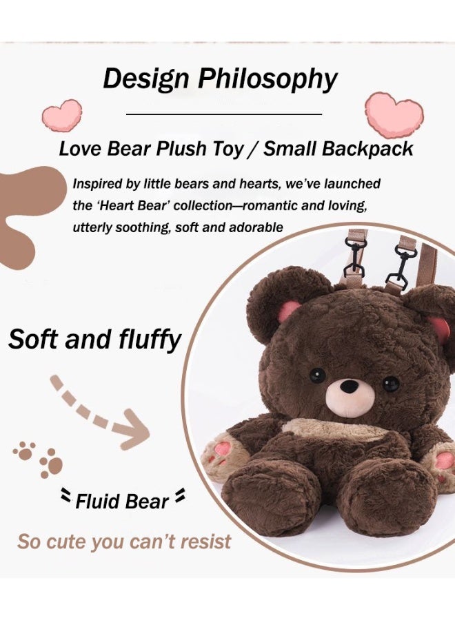 Sunspire Adorable brown teddy bear soft toy with detachable strap and backpack; Lolita-style cartoon character mini bag; lightweight plush toy bag for children and teenagers; creative gift for girls for birthdays and special occasions - Image 2