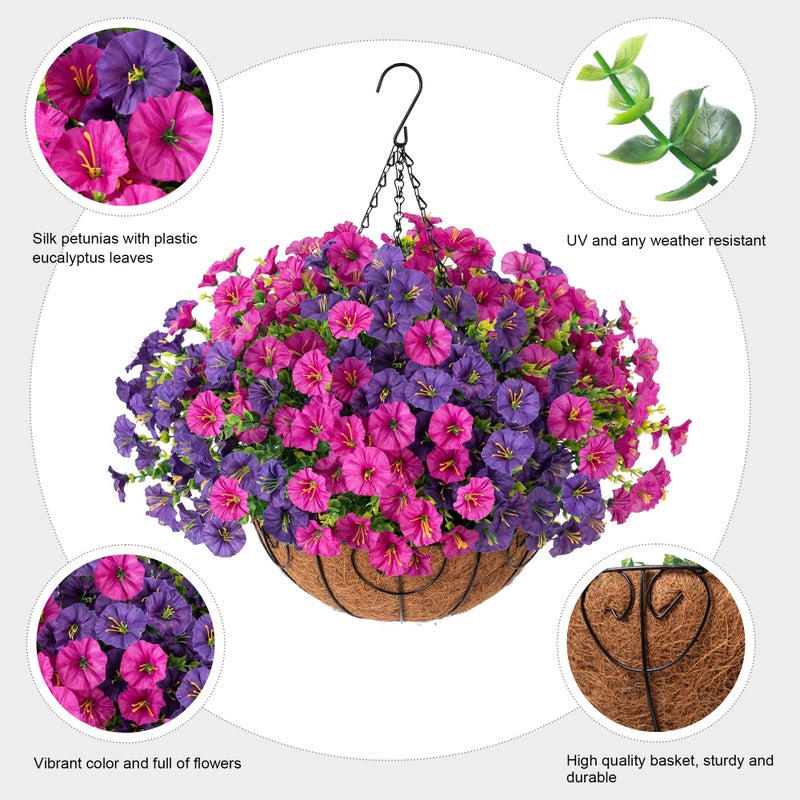 Ivydale 2 Set Artificial Flowers Hanging Baskets for Outdoors Fake Spring Plants, 24 Pcs UV Resistant Faux Silk Morning Glory with 2 Hanging Planters Look Real for Outside Porch Patio Outdoor Decor - Image 4