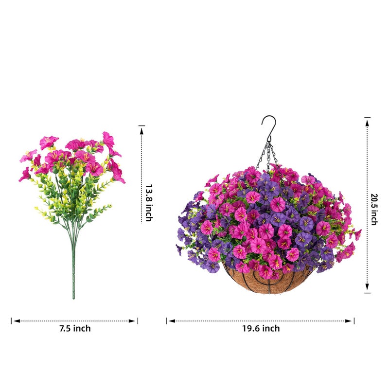 Ivydale 2 Set Artificial Flowers Hanging Baskets for Outdoors Fake Spring Plants, 24 Pcs UV Resistant Faux Silk Morning Glory with 2 Hanging Planters Look Real for Outside Porch Patio Outdoor Decor - Image 3