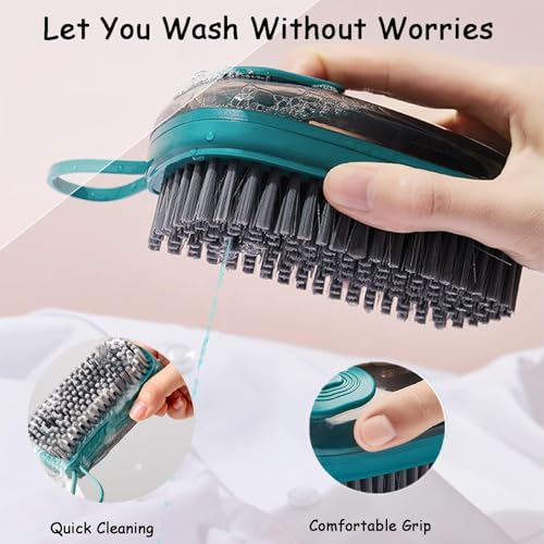 KESI Ornaments Plastic 2-in-1 Multi-Functional Cloth Brush for Washing Clothes Kitchen Dish Cleaning with Liquid Dispenser | Soft Bristles for Laundry Shoe Cleaning Washing Pot Tile Cleaning Brush - Image 4