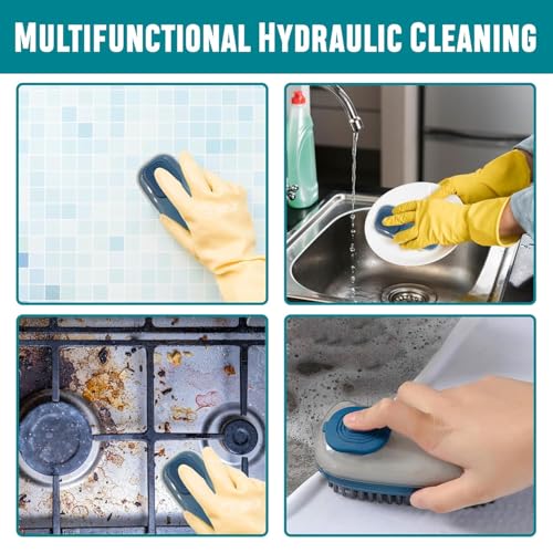 KESI Ornaments Plastic 2-in-1 Multi-Functional Cloth Brush for Washing Clothes Kitchen Dish Cleaning with Liquid Dispenser | Soft Bristles for Laundry Shoe Cleaning Washing Pot Tile Cleaning Brush - Image 2