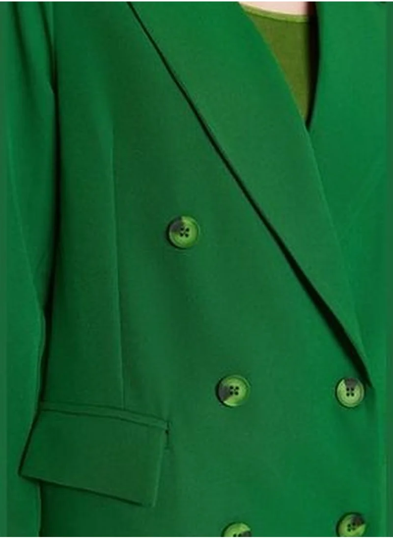 trendyol Dark Green Oversize Lined Double Breasted Closure Woven Blazer Jacket TWOAW20CE0130