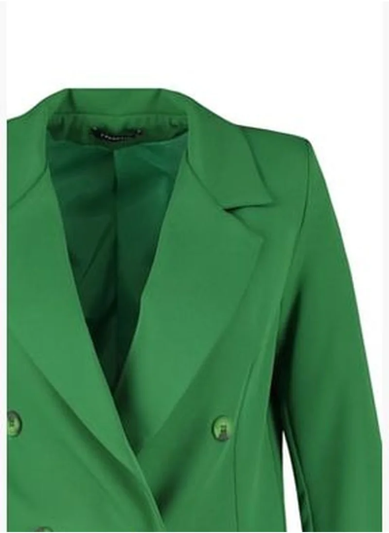 trendyol Dark Green Oversize Lined Double Breasted Closure Woven Blazer Jacket TWOAW20CE0130